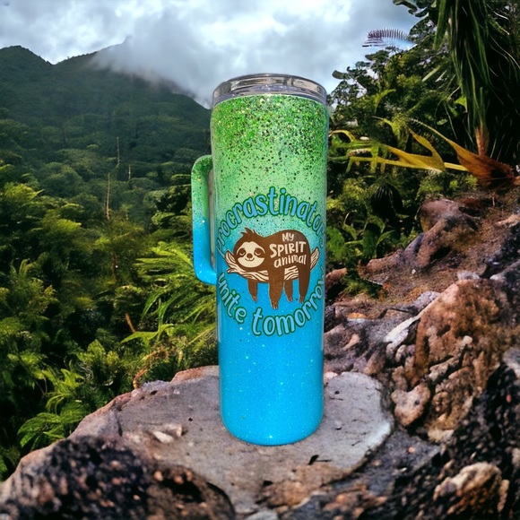 Procastrinators & sloths, spirit animals, funny 20oz skinny tumbler with handle - Picture 8 of 11